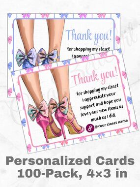 100 Personalized Heels Thank You Cards Small Business, 4×3 in